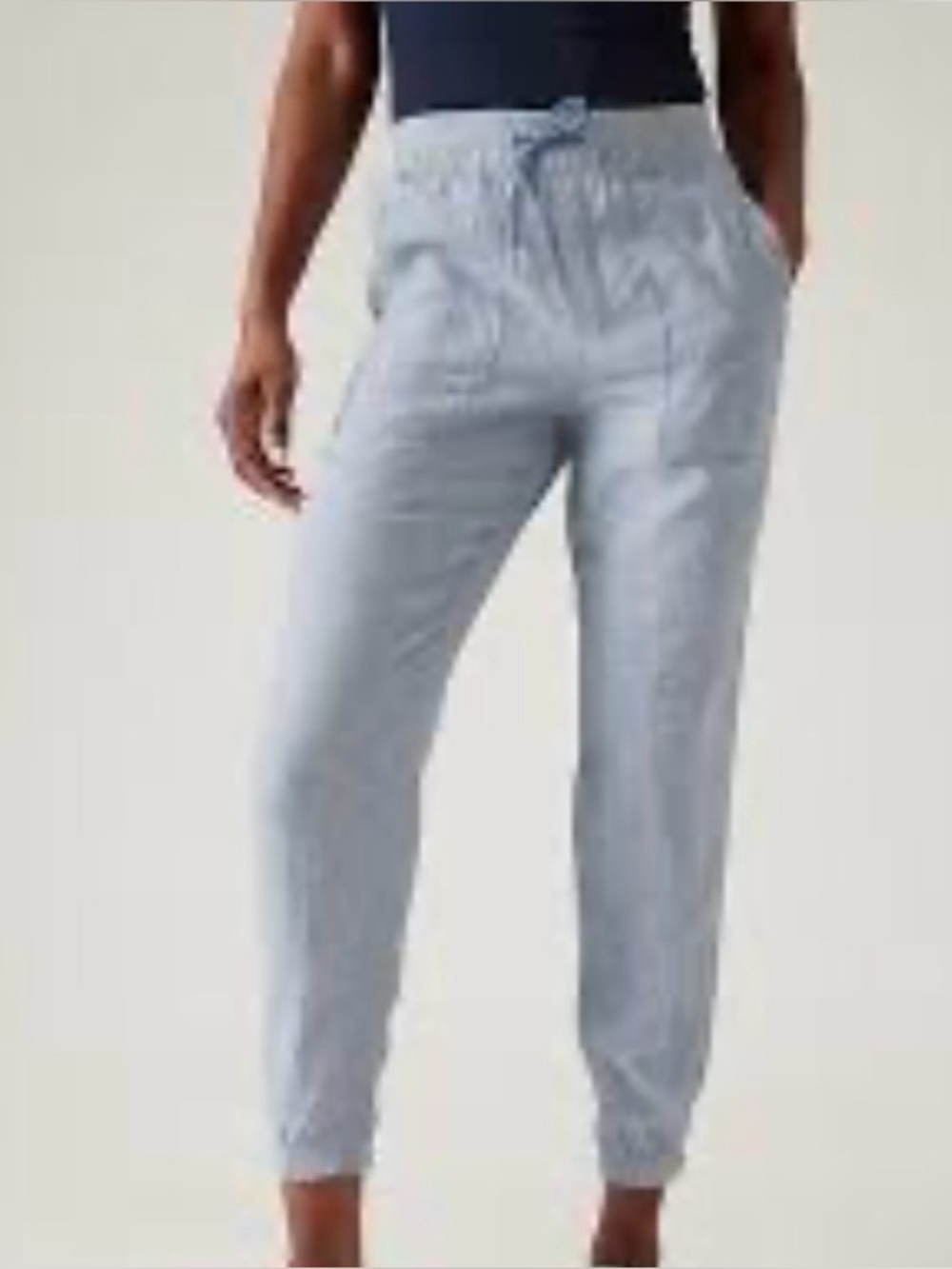 Athleta Retreat Linen Jogger Pant 6 Chambray Casual Athleisure Blue Travel